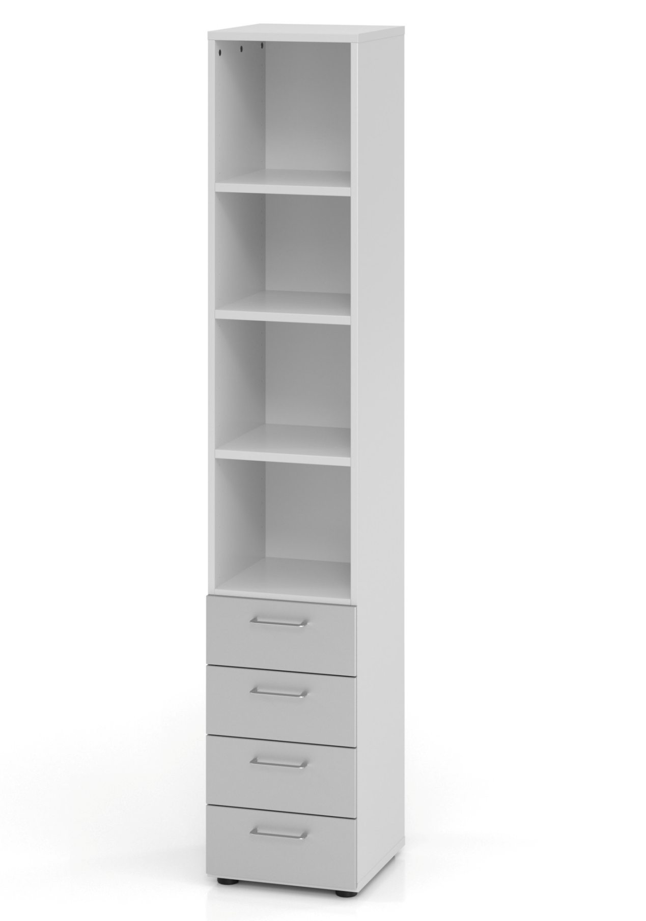 hoher Schubladen-Büroschrank 4 Schubladen und offene Schrankfächer in Ordnerhöhe