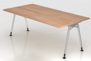 Schreib- u. Besprechungstisch Nussbaum-Tischplatte 200 x 100 cm mit Kabelkanal