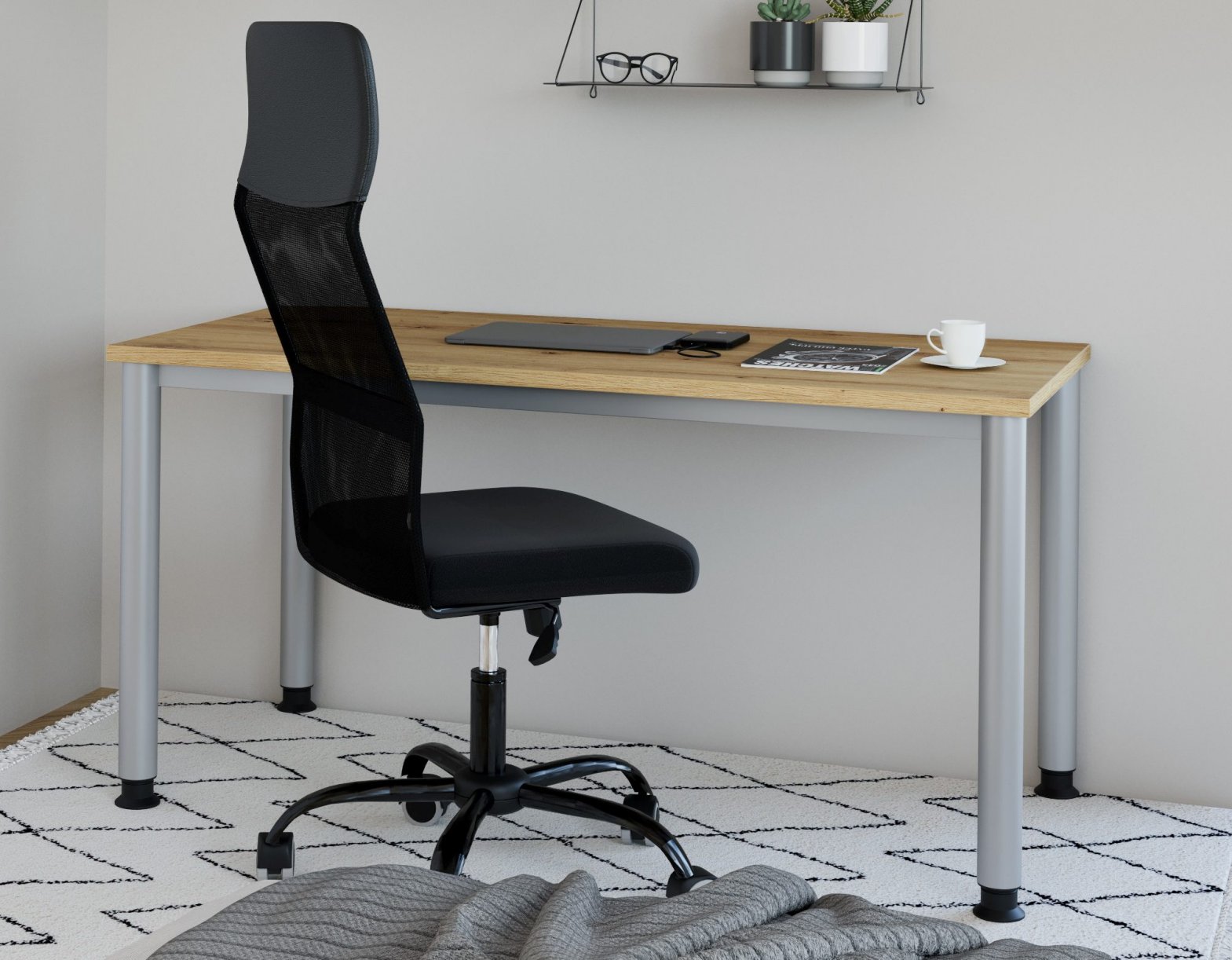 Homeoffice-Schreibtisch mit stufenlos einstellbarer Arbeitshöhe Homeoffice-Schreibtisch mit platzsparender Tischplatte stufenlos einstellbare Arbeitshöhe