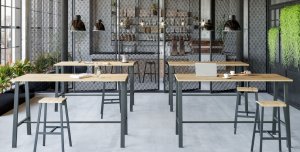 massiver Stehtische und Barhocker im zeitlosen Industriedesign