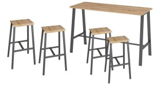 preiswertes Stehtisch- Barhocker-Set 4 Barhocker und Stehtisch massive Rohstahl