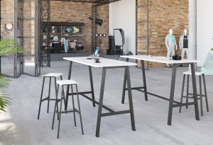 moderne Stehtische und Barhocker massive Rohstahl-Gestelle