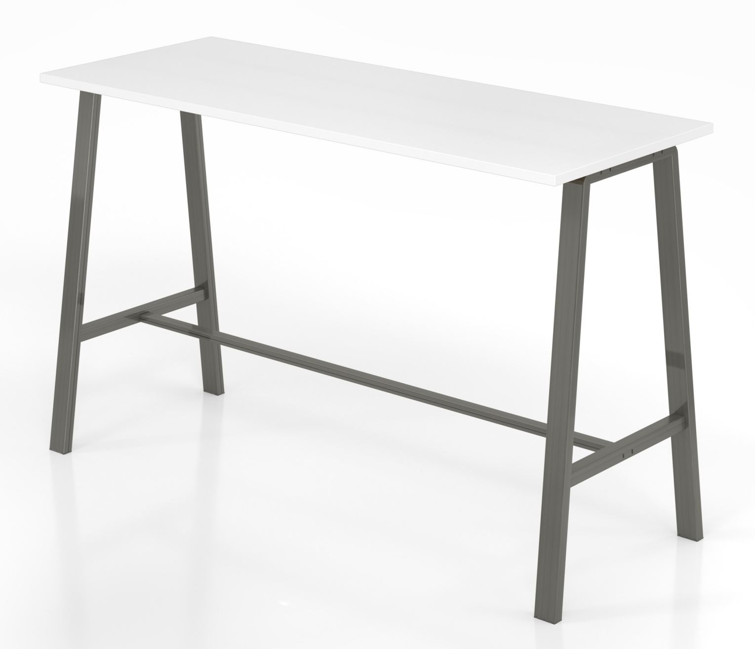 massiver Stehtisch für 6 Personen mit weißer Tischplatte (175 x 68 cm) auf Rohstahlgestell
