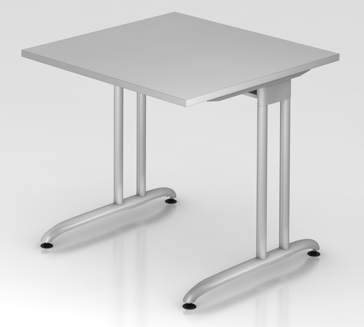 kleiner Schreibtisch (80 x 80 cm) mit großer Kabelwanne und hellgrauer Tischplatte