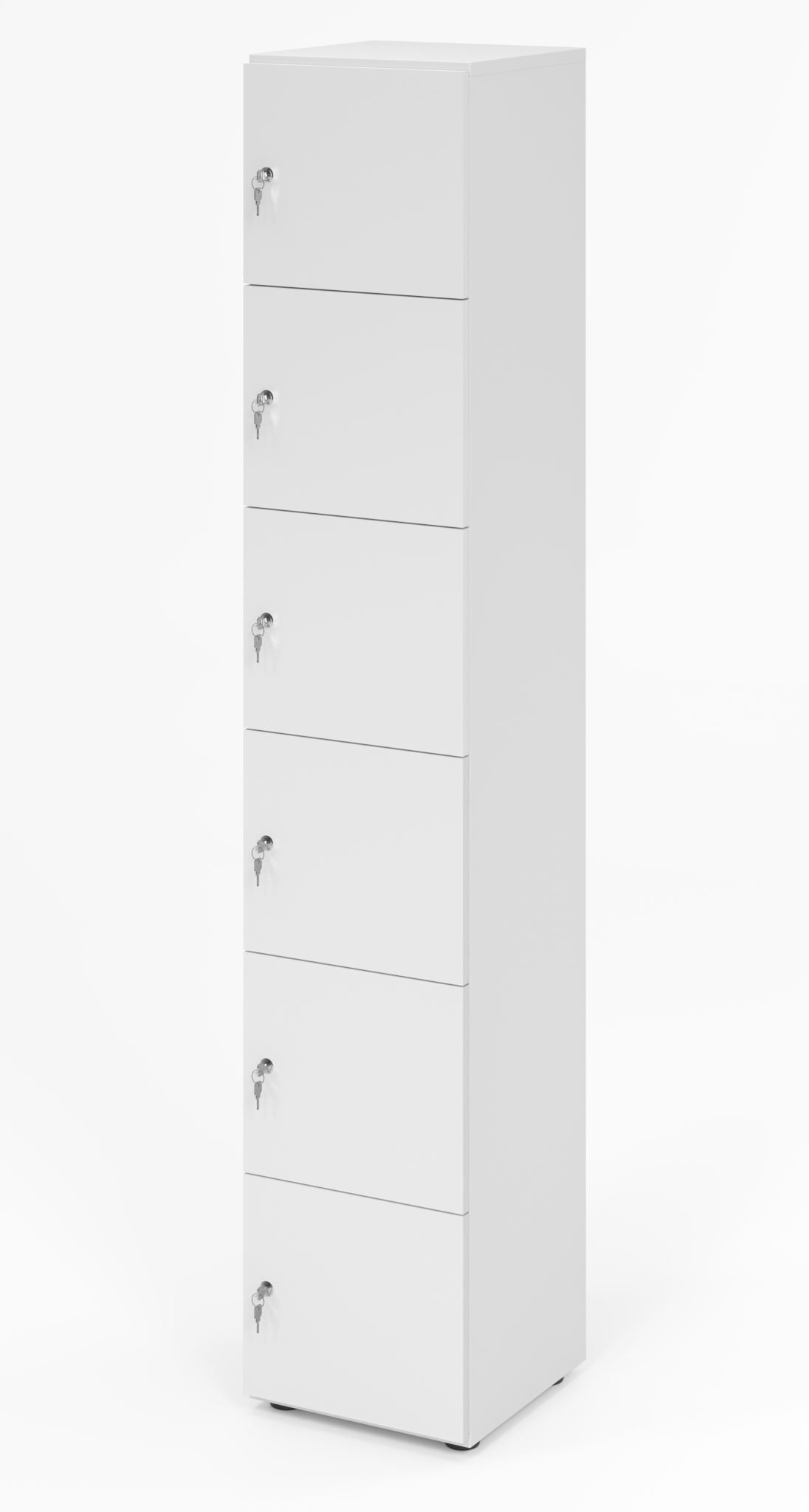weißer Schließfachschrank mit 6 Schließfächern Schlüssel-Abzugssperre