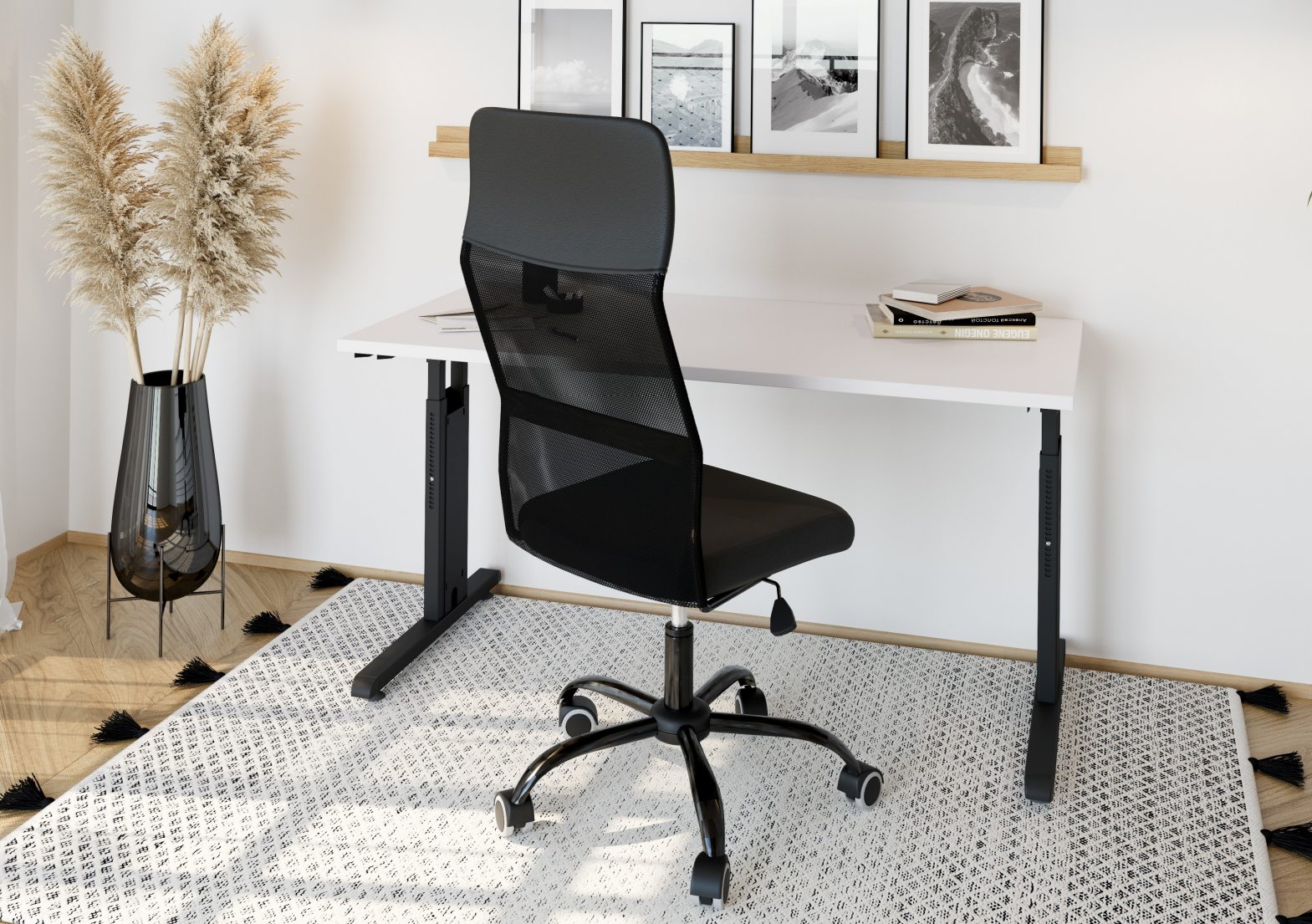 Schreibtisch für Homeoffice schmale Tischplatte mit Kabelwanne