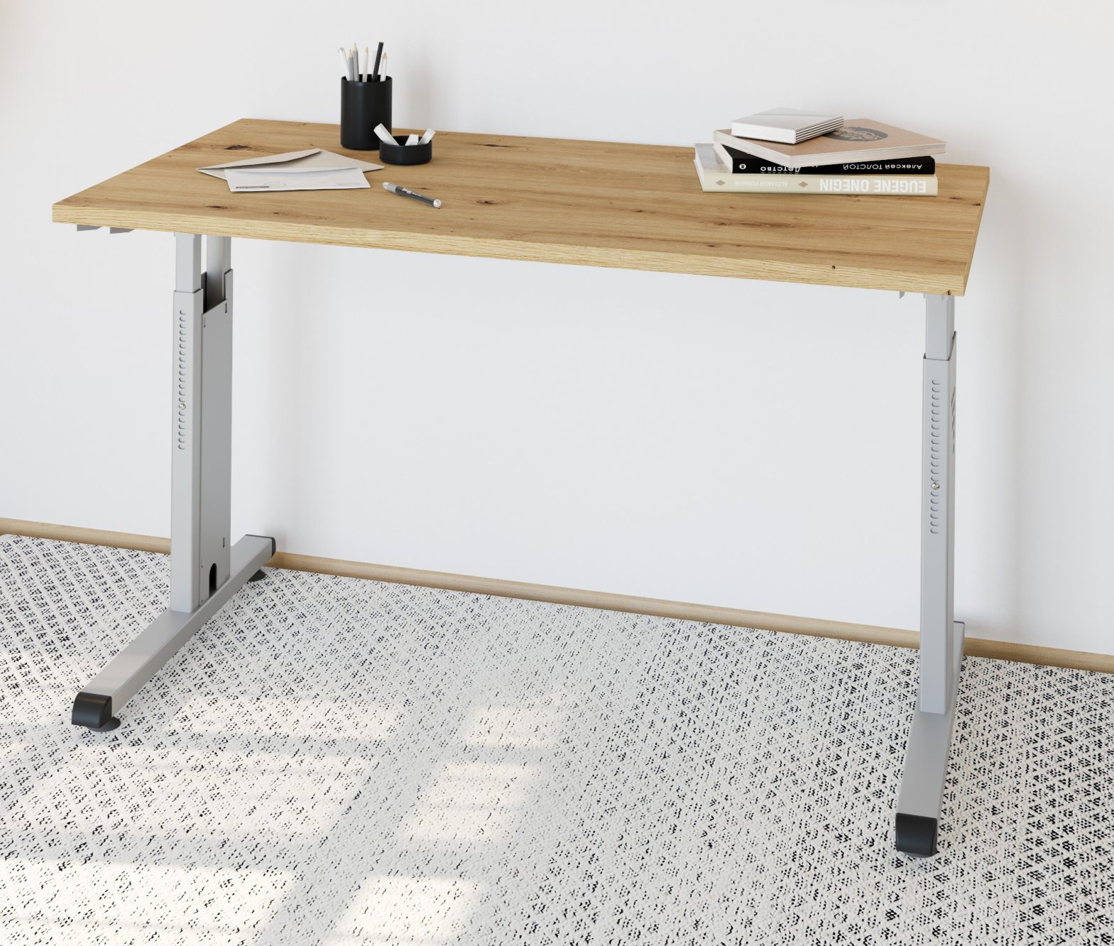 Schreibtisch 120 x 67 cm für das Homeoffice schmale Tischplatte und Kabelkanal