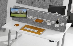 geräuschabsorbierende Schreibtisch-Trennwand mit schwenkbarer Monitorhalterung  