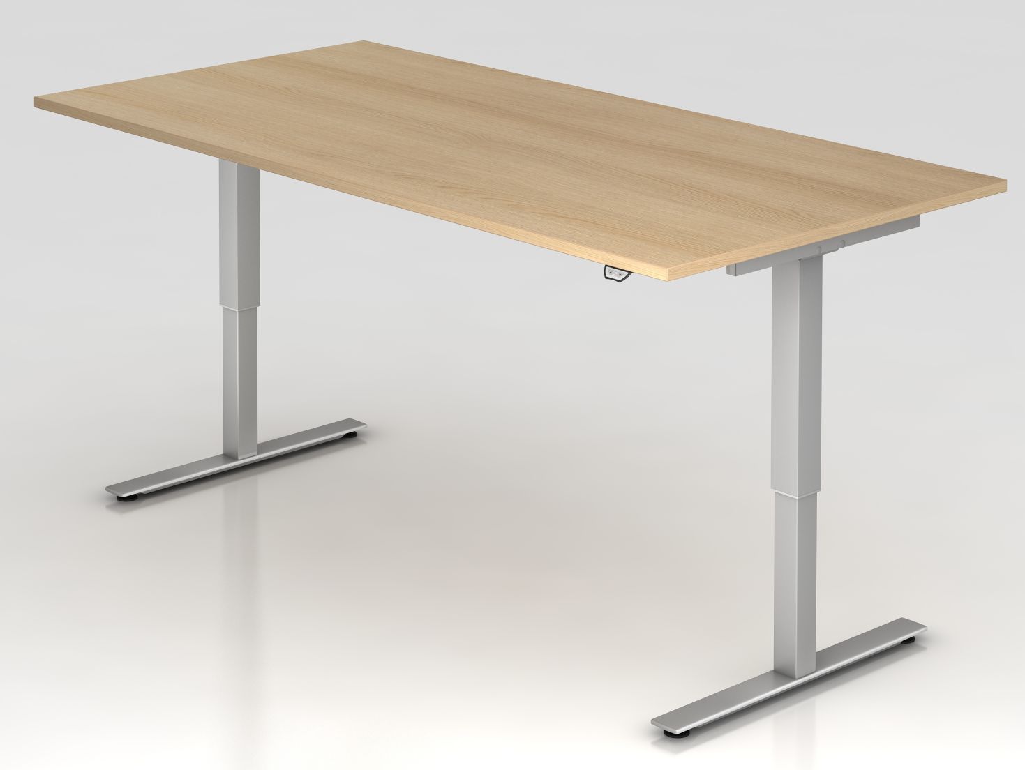massiver Sitz-Stehbürotisch große Arbeitsfläche breite Kabelwanne