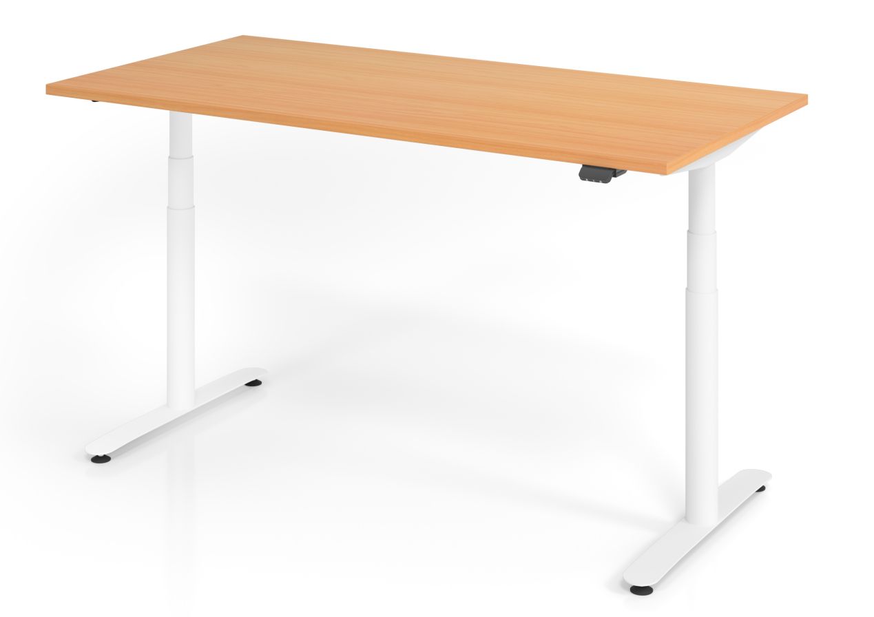 mittels Bluetooth höhenverstellbarer Sitz-Stehschreibtisch Tischplatte Buche-Holz
