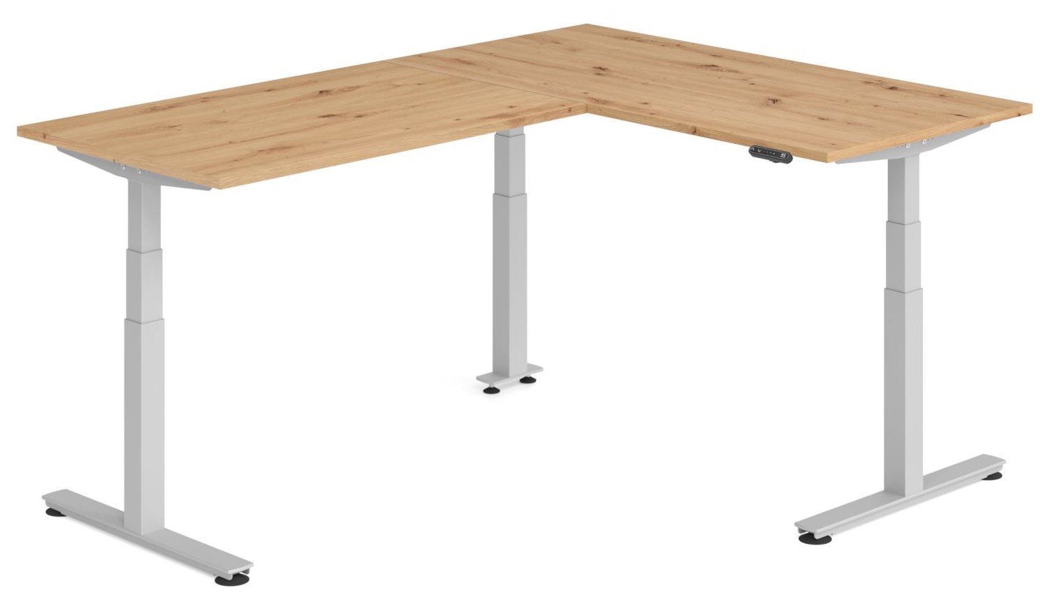 winkelförmiger Sitz- u. Stehbürotisch mit USB-Anschluß