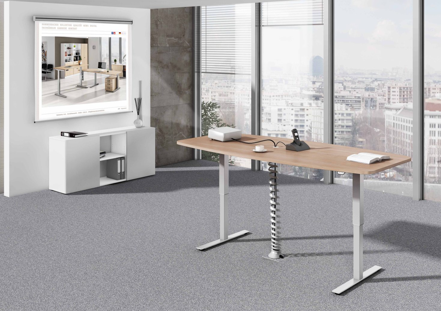 elektrisch höhenverstellbarer Sitz-Stehkonferenztisch elektrisch höhenverstellbarer Sitz-Stehkonferenztisch mit Kabeldurchlass