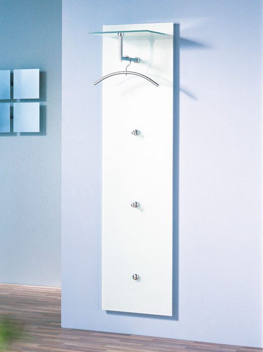 Glas-Wandgarderobe aus weiß lackiertem Glas