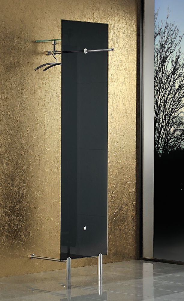 Design-Wandgarderobe mit Glasfront anthrazitfarben und Teleskop-Garderobenstange