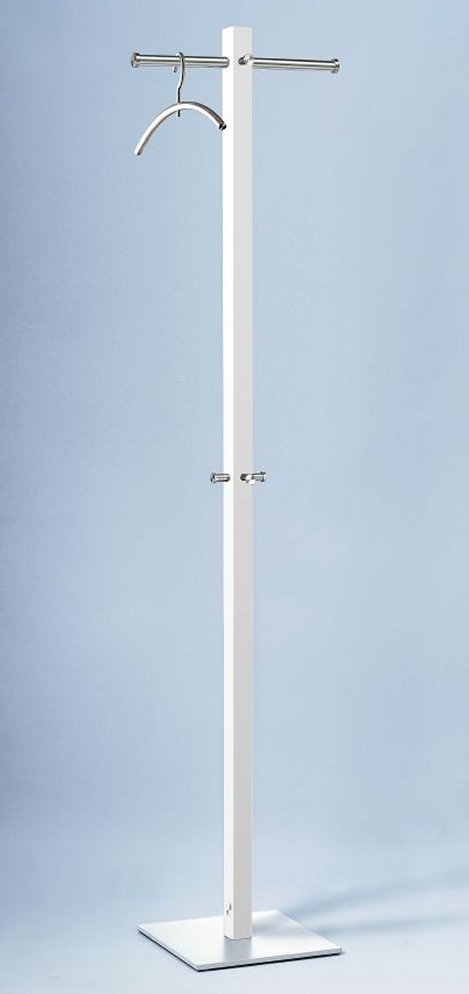 elegante Standgarderobe aus Vierkant-Stahlrohr wei&szlig; pulverbeschichtet