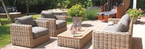 Geflecht-Gartensofa und Geflecht-Gartensessel Poly-Rattangeflecht klassisch braun