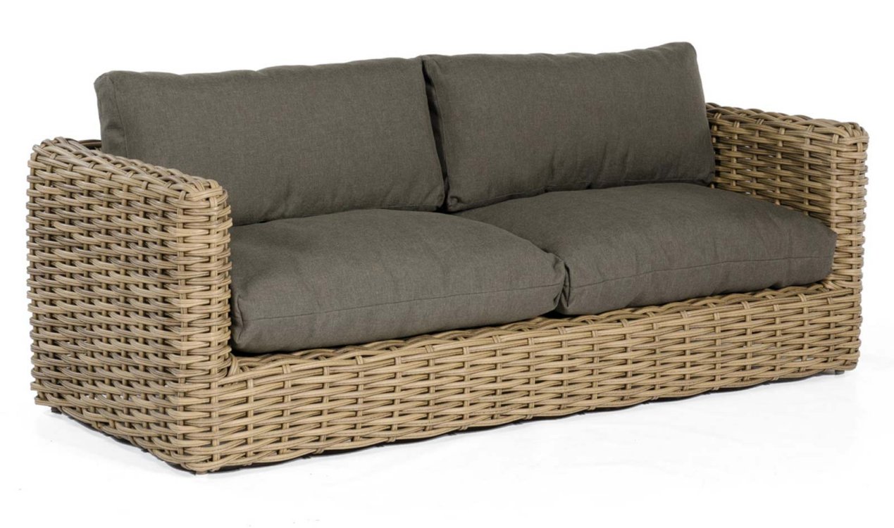 robustes wetterfestes Garten-Geflechtsofa klassisch braun mit Polsterkissen