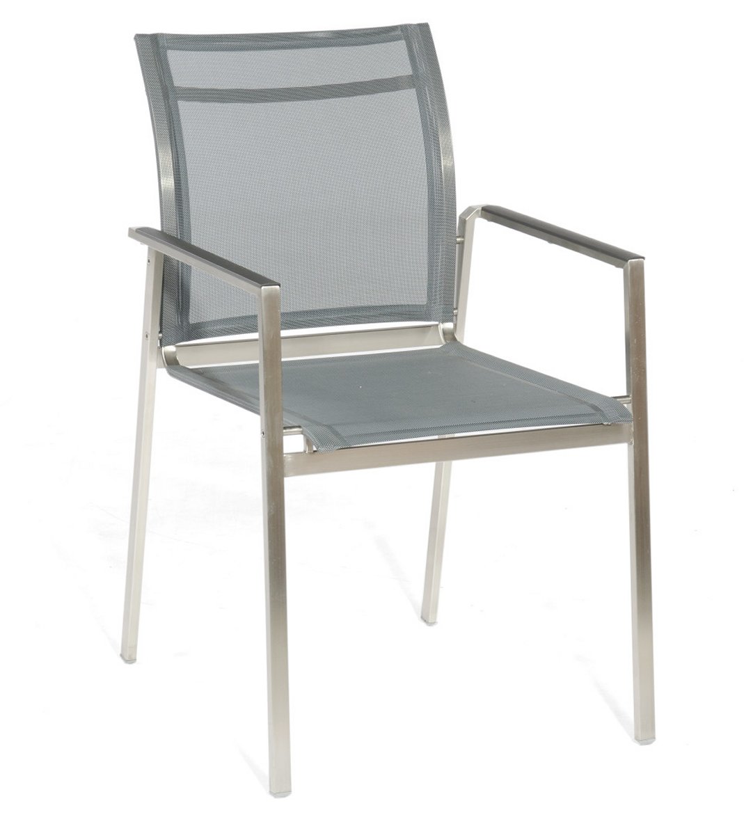 Edelstahl-Gartenstuhl stapelbar mit luftdurchlässigen Stuhlbezug