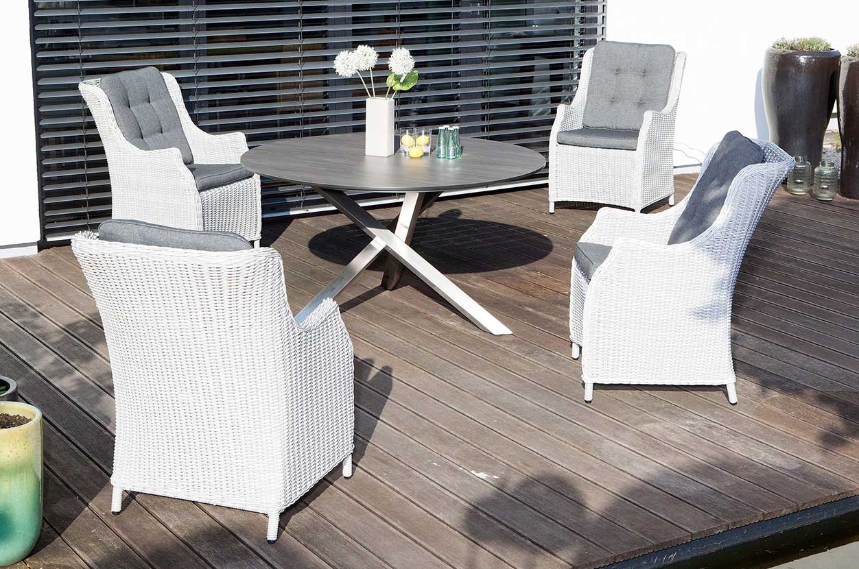 runder Geflecht-Gartentisch im Antiklook massives Edelstahlgestell