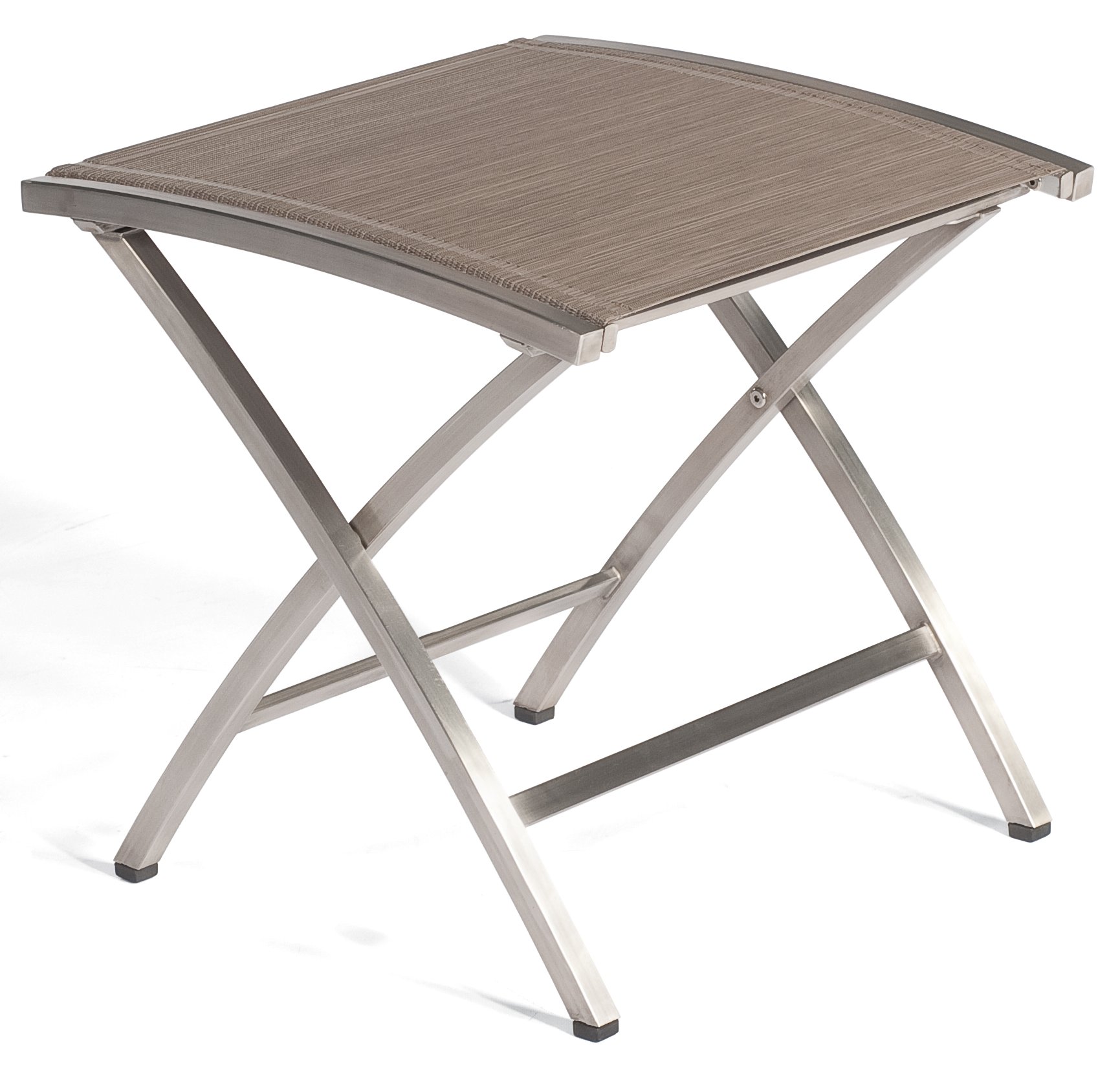 witterungsbeständiger Garten-Edelstahl-Fußhocker robust Textilbezug taupe
