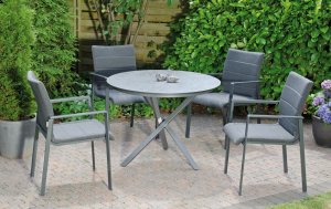 runder Gartentisch mit mit massiver HPL-Tischplatte Keramik