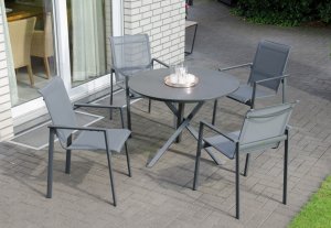 runder Gartentisch mit Aluminium-Gartenstühle stapelbar