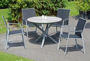 stapelbarer Gartensessel und runder Gartentisch Beton-Tischplatte