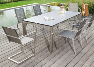 moderner Gartentisch Edelstahl-Tischgestell Tischplatte Melaminharzbeschichtung