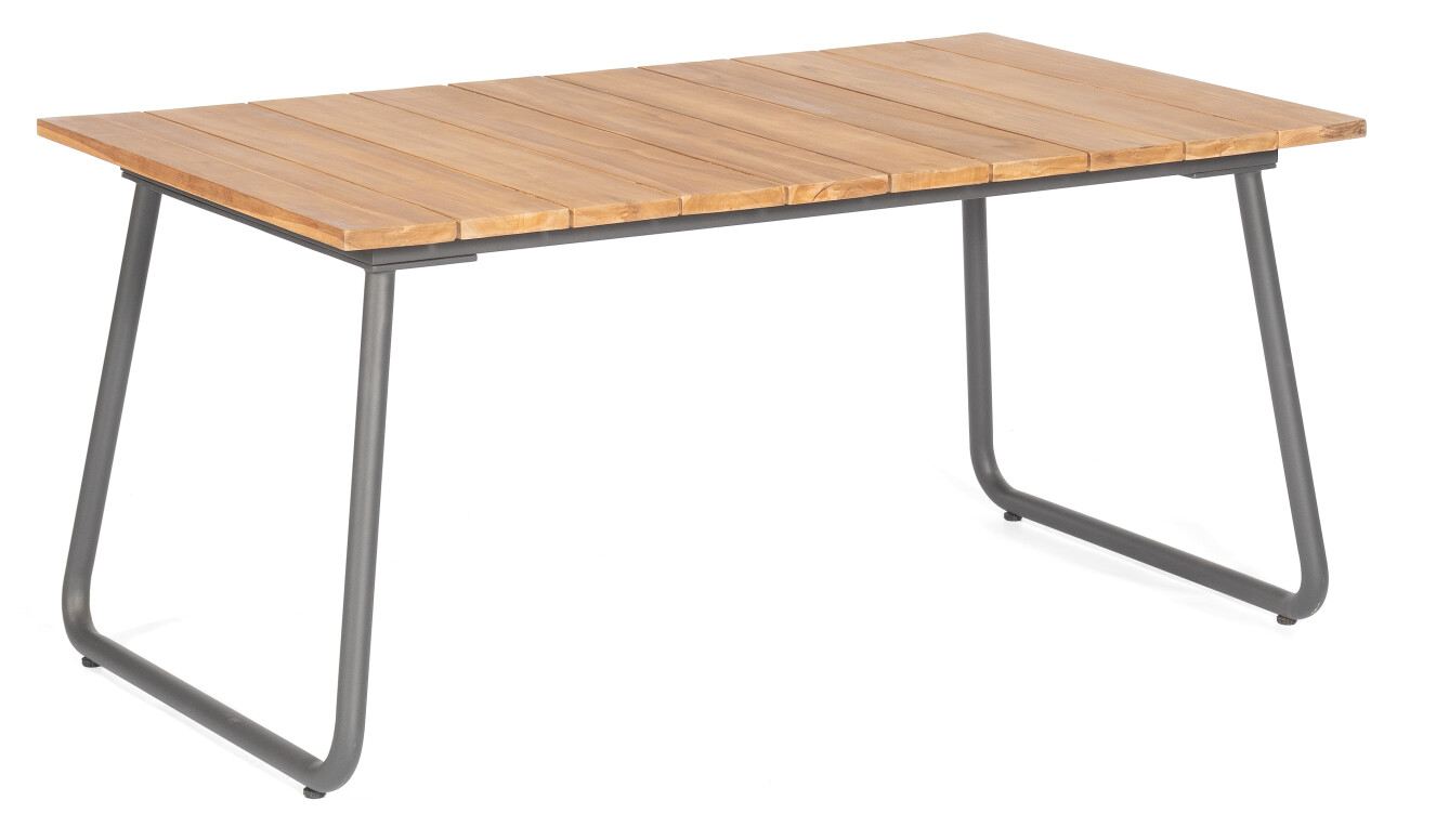 Terrassentisch 160 x 90 cm witterungsbeständig Teak-Tischplatte Kufengestell Terrassentisch 160 x 90 cm witterungsbeständig Teak-Tischplatte Kufengestell anthrazit