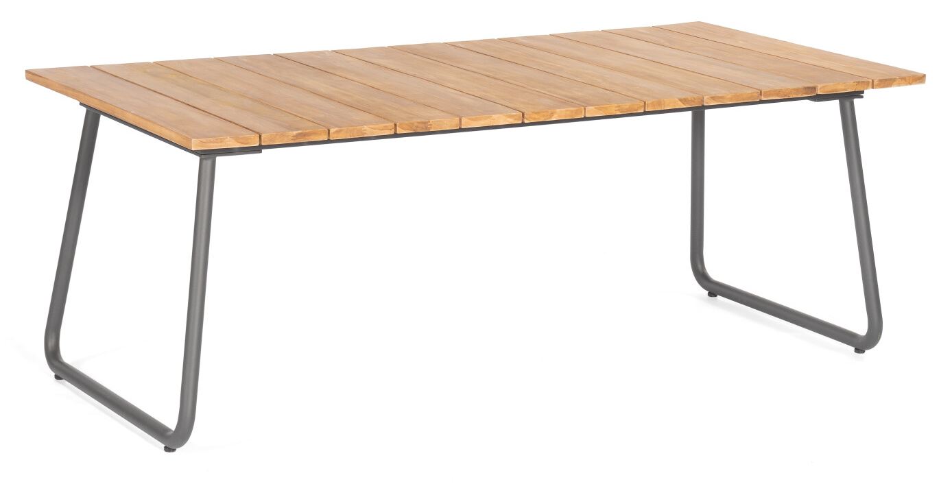 grosser moderner Terrassentisch 200 x 100 cm massive Teakholz-Tischplatte