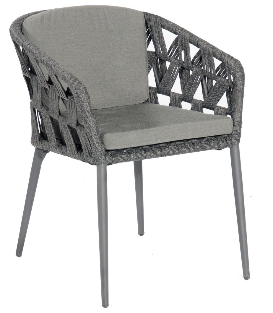 hochwertiger Geflecht-Gartenstuhl im eleganten Kordelgeflecht mit Polsterkissen anthrazitgrau