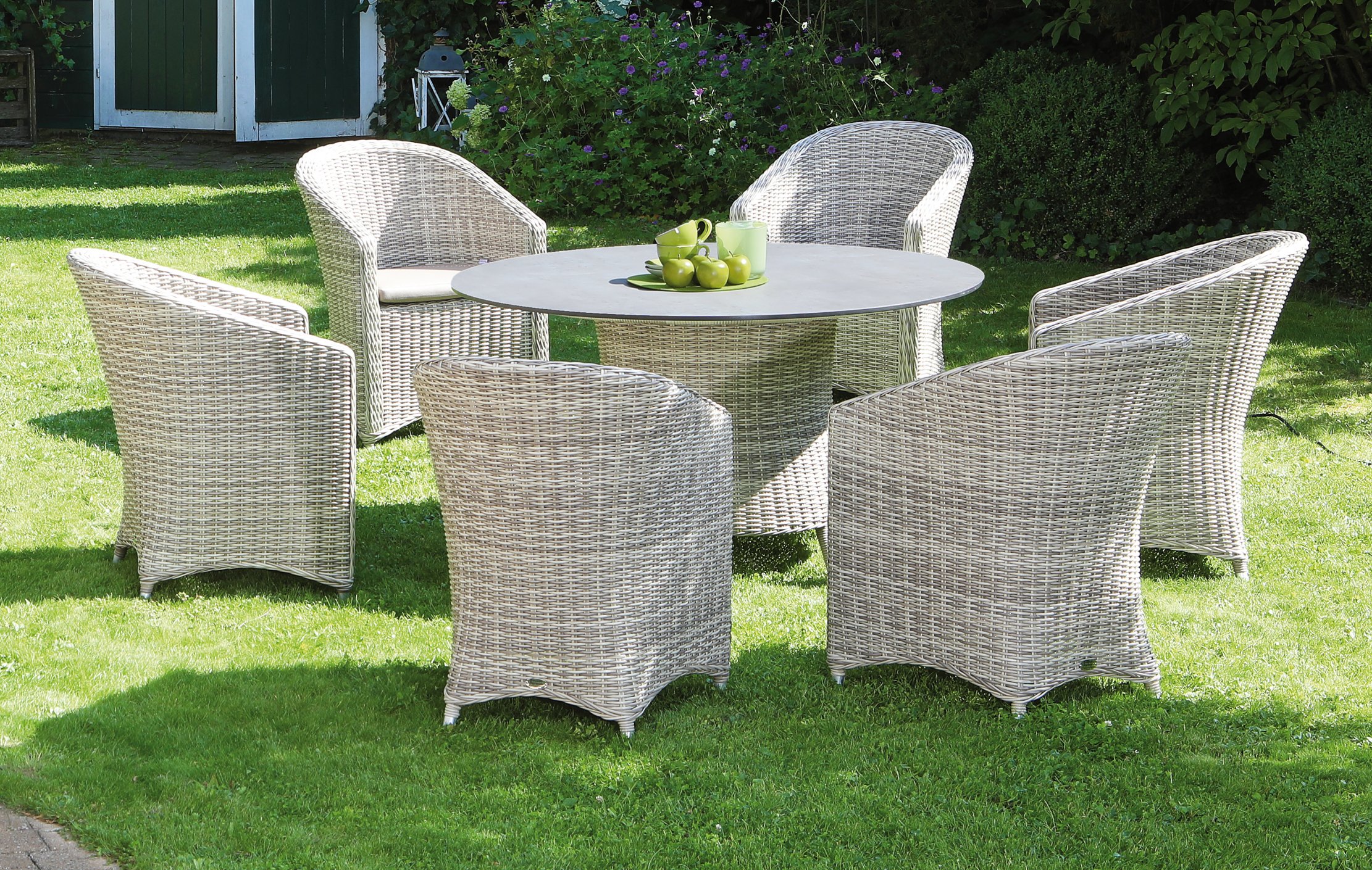 hoochwertige Geflechtmöbel-Gartenmöbel rundem Geflecht-Gartentisch wetterfeste Geflecht-Gartensessel