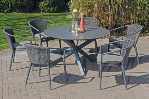 Geflecht-Gartensessel mit dunkelgrauen PE-Geflecht und runder Gartentisch anthrazit
