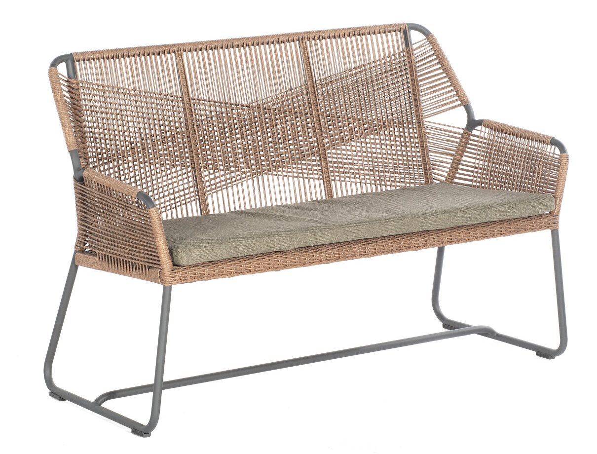 hochwertige und wetterfeste Geflecht-Gartenbank Breite = 138 cm