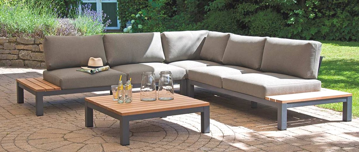 bequeme wetterfeste Garten-Eckcouch mit abnehmbaren Polsterkissen TITLE=