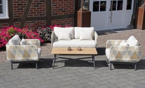 moderne Sitzgruppe für Terrasse komfortables Zweisitzer-Sofa, Lounge-Sessel Couchtisch