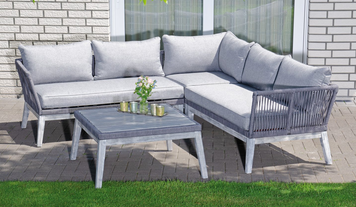 günstiges bequemes Außenbereich-Ecksofa mit Couchtisch