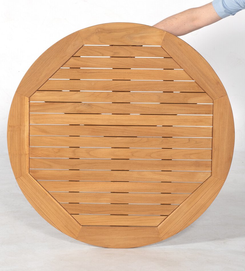 witterungsbeständige, runde Gartentisch-Platte aus Teak-Massivholz