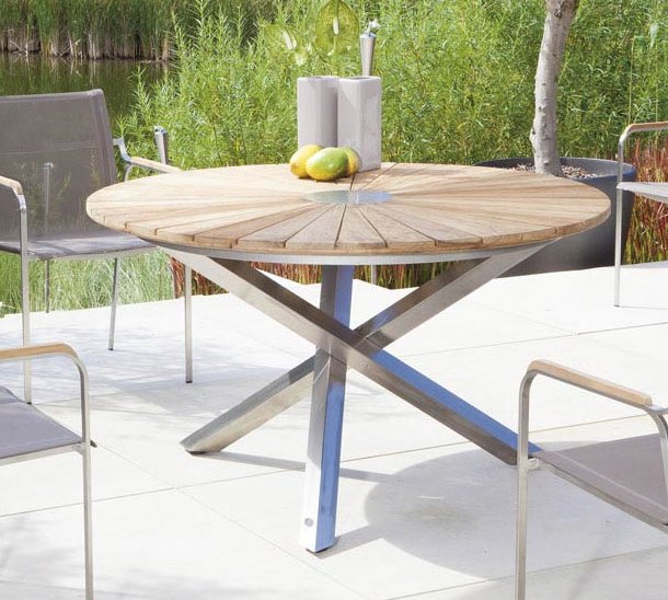 witterungsbeständiger EdelstahlGartentisch runde Teak