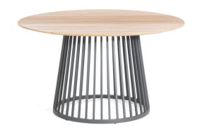 robuster Gartentisch runde Teakholz-Tischplatte Durchmesser 134 cm