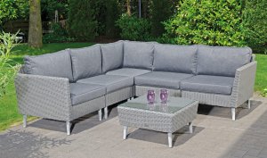 preiswertes Gartenmöbel-Set: Garten-Ecksofa bequem Polsterkissen UV-beständig