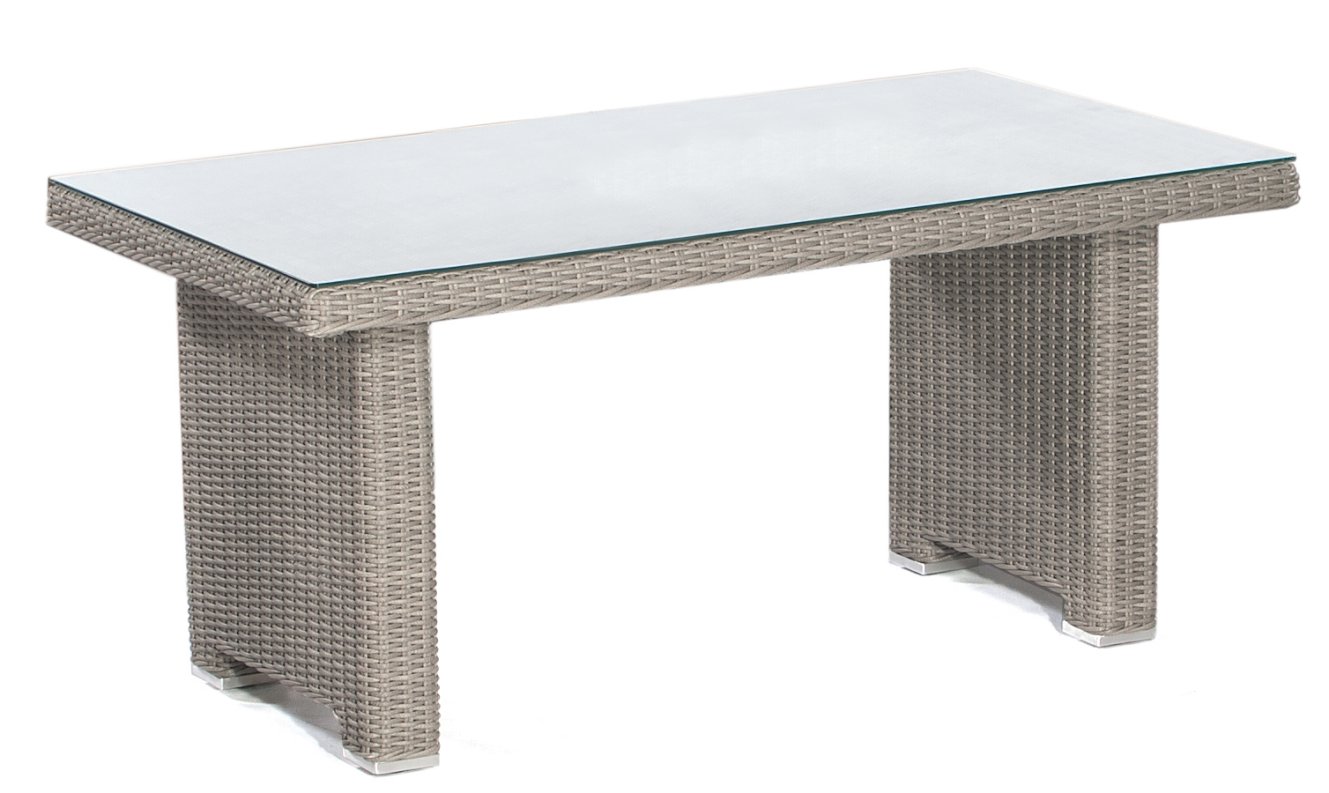 wetterfester Geflecht-Terrassentisch im hochwertigen Flechtwerk stone-grey