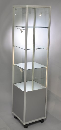 Standvitrine mit Staufach durch Glas-Folienbeklebung