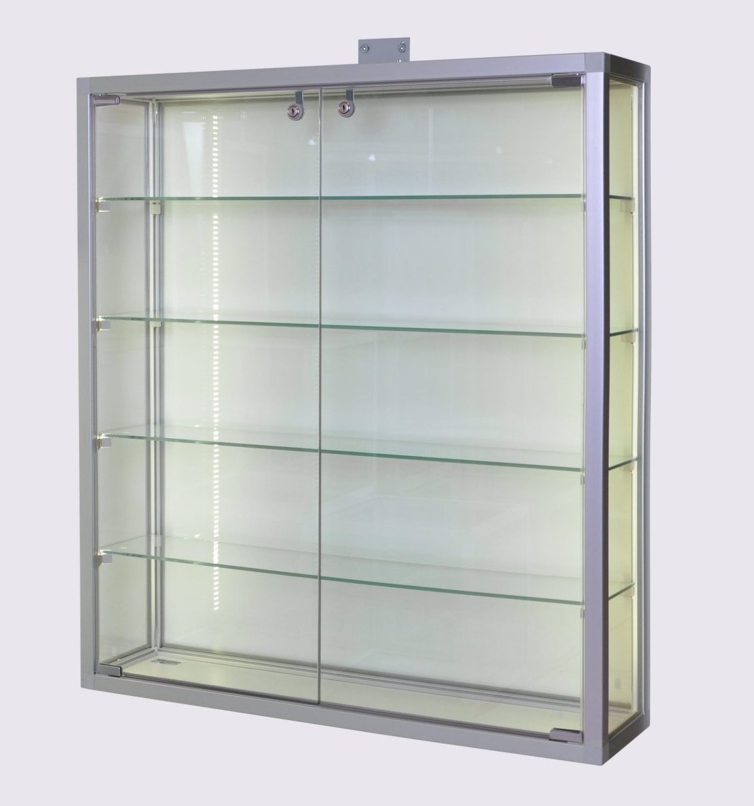 Wandvitrine mit LED-Beleuchtung abschließbaren Drehflügeltüren