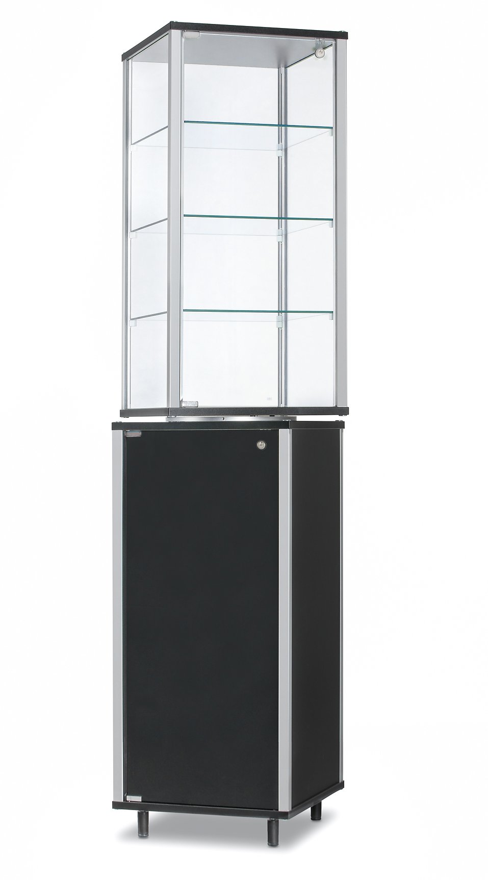 manuell drehbare Vitrine auf schwarzem Sockel