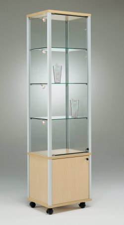 staubdichte Säulenvitrine 50x50x180cm abschließbar Holzdekor-Unterschrank