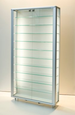 Standvitrine Holzrückwand schattenfreie LED-Beleuchtung