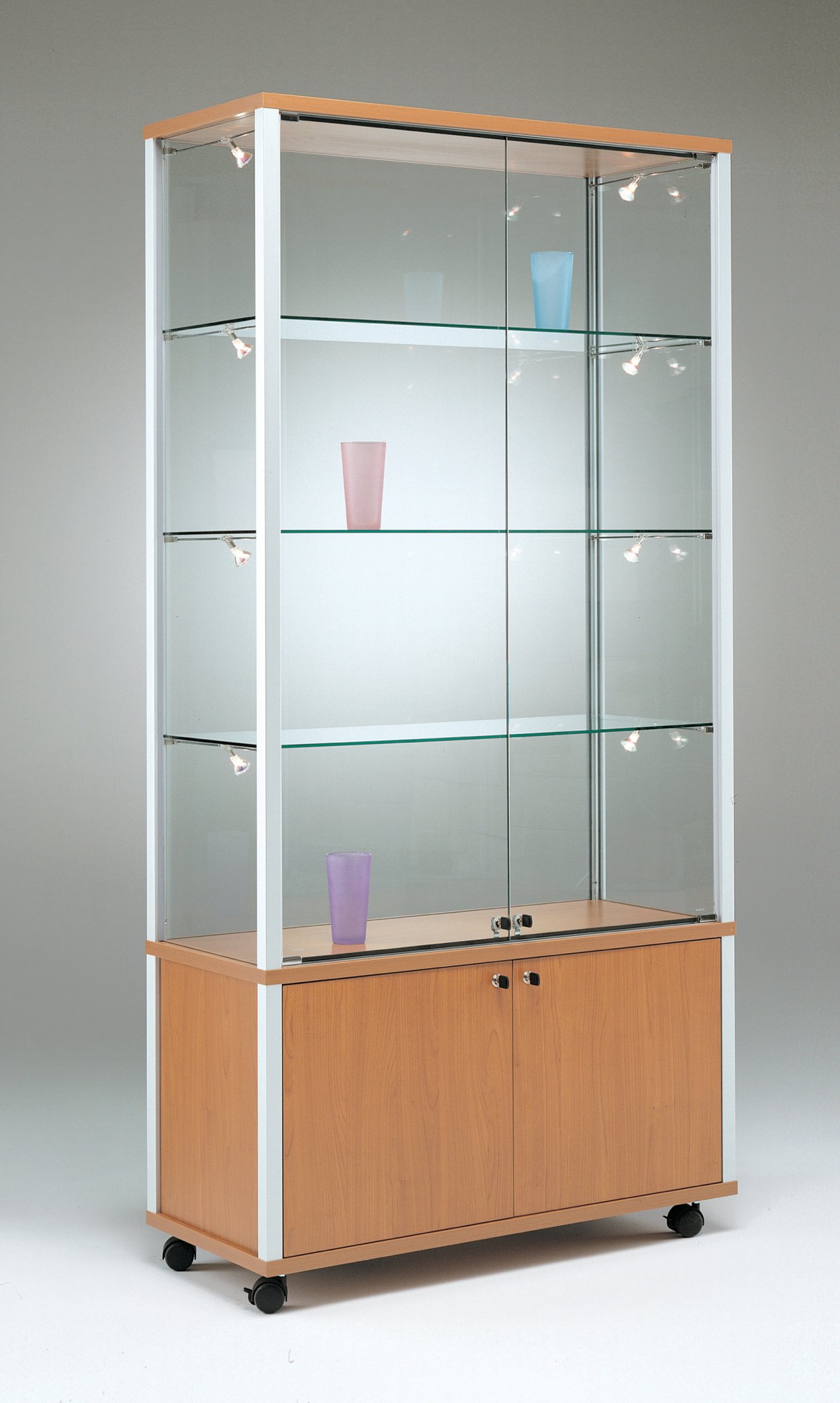 staubdichte Säulenvitrine 50x50x180cm abschließbar Holzdekor-Unterschrank