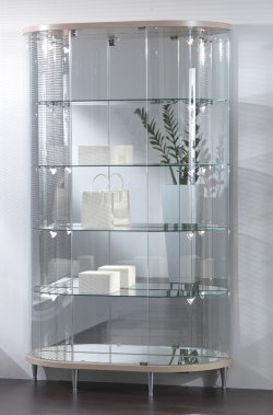 halbovale Schrankvitrine mit Spiegelrückwand abschließbar ohne Profilrahmen