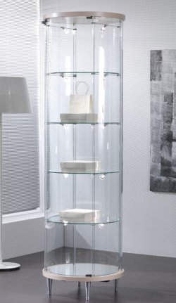 formschöne Rundvitrine abschließbar stufenlos verstellbare Fachböden